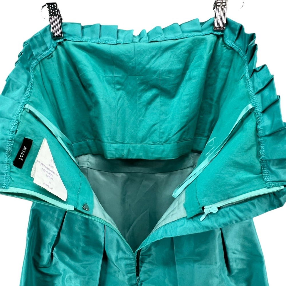 J Crew Audrey Dress Women 2 Green‎ Aqua Silk Tafetta Strapless Ruffle Cocktail - Picture 6 of 15